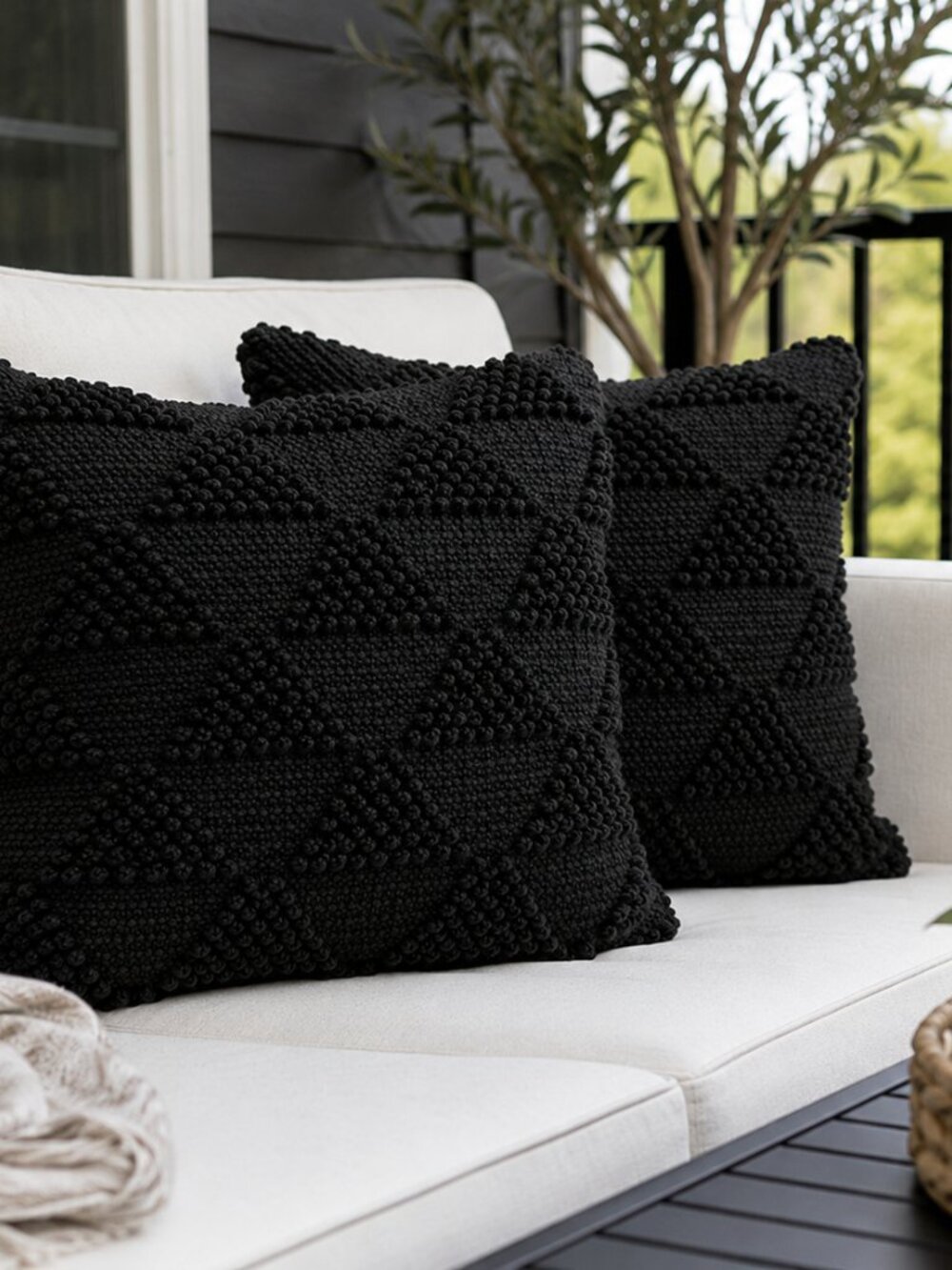 Original 21 Black Indoor Outdoor Throw Pillows Set of 2 18x18 Textured Accent